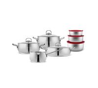 Karaca Batterie de cuisine en acier avec récipient de rangement, 13 pièces - Ensemble de cuisine en acier inoxydable de haute qualité pour cuisine, rôtir, cuisine et stockage
