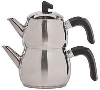 Karaca Belinay Ensemble théière noire moyenne en acier inoxydable, théière turque, bouilloire : 1 L, 1,6 L