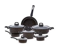 Karaca BlackGold Batterie de cuisine 12 pièces en granit anti-adhésif Biogranite, 4 casseroles avec 4 couvercles en verre, 1 poêle en granit et 1 casserole avec couvercle, sans PFOA, passe au