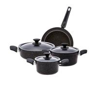 Karaca BlackGold Batterie de cuisine 7 pièces - Ensemble de casseroles et poêles antiadhésives, 3 casseroles en biogranit avec 3 couvercles en verre et 1 poêle en granit, sans PFOA, passe au