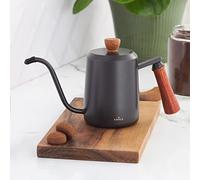 Karaca Bouilloire à café en acier inoxydable noir, 600 ml, boîtier en acier inoxydable 304, bouilloire, poignées élégantes en châtaignier, cafetière troisième génération, capacité de 1200 ml
