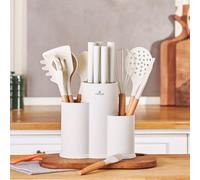Karaca Burby Set de Bloc de Couteau Cuisine 14 pièces avec Planche à Découper et Couteaux et Ustensiles de Cuisine, Couteaux en Acier Inoxydable, Crème
