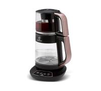 Karaca Çaysever Bouilloire en verre avec feedback acoustique or rose, 1,5 litre, 1700 watts, Sans BPA, Boîtier en acier inoxydable, Théière, Filtre à thé