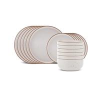 Karaca Chicago Dot Service de table 18 pièces en grès pour 6 personnes - Service de vaisselle moderne et unique avec assiettes, assiettes à dessert, bol