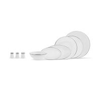 Karaca Eclipse Platinum Service de table en porcelaine pour 12 personnes avec assiette, shaker, assiette en bateau, lave-vaisselle, design élégant, pratique, Platine Blanche