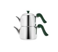 Karaca Edena Midi Théière Set Rouge, Acier, Convient pour l'induction, Théière:1,5 litres Buveur : 2 litres, Il a un corps en acier, Théière turque