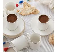KARACA Elda Service à café turc pour 6 personnes - 12 pièces avec soucoupes - Petit service à expresso en porcelaine - Idéal pour servir du café grec, arabe (80 ml)