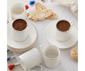 KARACA Elda Service à café turc pour 6 personnes - 12 pièces avec soucoupes - Petit service à expresso en porcelaine - Idéal pour servir du café grec, arabe (80 ml)