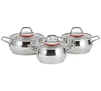 Karaca Emirgan 6-tlg- Set de casseroles en acier Set de casseroles, Set de casseroles, Acier inoxydable, Couvercle en verre adapté à l'induction et set de casseroles en acier inoxydable
