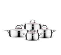 Karaca Emirgan 8-pièces, Set de casseroles en acier, Set de casseroles, Set de casseroles en acier inoxydable, adapté à l'induction avec couvercle en verre et de Set de casseroles en acier inoxydable