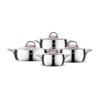 Karaca Emirgan Set de Casseroles 8 pièces en Acier Inoxydable, Set de Casserole Inox Induction, Couvercles en Verre, Compatible Lave-vaisselle, Batterie de Cuisine Argent