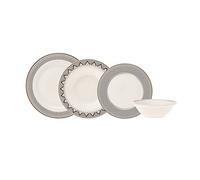 KARACA Ensemble de vaisselle en porcelaine Globe pour 6 personnes - Service de table 24 pièces avec assiettes et bols, ensemble de vaisselle rond et ensemble de dîner en or blanc