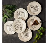 KARACA Face Lot de 6 assiettes à gâteau en porcelaine pour 6 personnes - Design unique