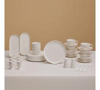 Karaca Favaro Service de Table 38 Pièces pour 6 Personnes, Vaisselle en Céramique Fine avec Assiettes, Bols, Plats de Service, Idéal pour les Petit-déjeuner, Blanc