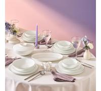 Karaca Fine Bone New Meridian Service de Table 55 pièces, Vaisselle en Bone China pour 12 personnes, Set de Vaisselle Accents Platine, élégant ensemble d'assiettes, Blanc