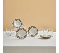 Karaca Florus Lot de 12 verres à thé, turcs, pour 6 personnes, verres à thé avec motif floral et bord bleu