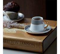 Karaca Globe Set avec 2 tasses à café, soucoupe, tasse à moka robuste, bord épais, tasses à espresso, tasses à moka, set à espresso en porcelaine, tasse à café traditionnelle