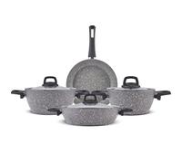 Karaca Gris Bio Granit 7 pieces, set de casseroles/poêles, antiadhésif, induction, set de casseroles avec couvercles en verre, set d'ustensiles de cuisine, set de casseroles