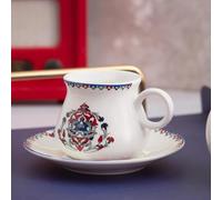 Karaca Hattat Set de tasses à café pour 6 personnes 90 ml Tasse à expresso et 6x soucoupes, Tasses à moka, Set de tasses à expresso en porcelaine, Cappuccino