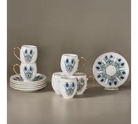Karaca Iznik Service à café pour 6 personnes -12 pièces, Set de tasses à café traditionnelles turques avec soucoupes, Tasses à espresso, Set de tasses à moka en porcelaine, Cappuccino