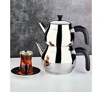 Karaca Kayra Set de Théière Turque en Acier Inoxydable, Bouilloire 1.75L, Théière 1L, Poignées Résistantes à la Chaleur, Finition Poli, Compatible Induction Turkish Teapot & Caydanlik, Noir