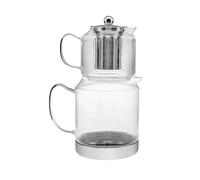 KARACA Kelly Midi Théière en verre borosilicate avec infuseur, bouilloire 2 L et théière de 1 l avec passoire en acier inoxydable, théière turque pour feuilles et tisanes, passe au lave-vaisselle