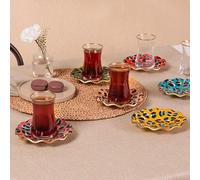 Karaca Leona Service à thé 12 pièces pour 6 personnes - Service en porcelaine élégant pour déguster le thé avec style