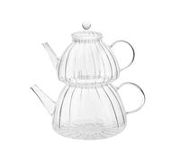 Karaca Lori Théière en verre avec infuseur - Théière turque transparente pour feuilles en vrac, tisane pour 9 tasses - Bouilloire (1,2 l) et couvercle avec passoire amovible (0,6 l)