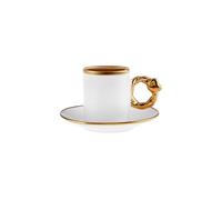 KARACA Lot de 12 tasses à café et soucoupes en porcelaine anglaise en forme de cœur 80 ml - Motif cœur romantique - Blanc