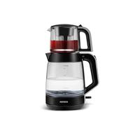 Karaca Machine à Thé Turc, Bouilloire Electrique avec Contrôle de Température 2,2 L & Théière en Verre avec Infuseur 0,9 L, Machine à Thé Multifonction 1900 W, Gris