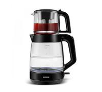 Karaca Machine à Thé Turc, Bouilloire Electrique avec Contrôle de Température 2,2 L & Théière en Verre avec Infuseur 0,9 L, Machine à Thé Multifonction 1900 W, Noir