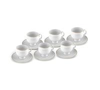 KARACA Malta Lot de 12 tasses à café et soucoupes en porcelaine 100 ml - Design élégant blanc et doré