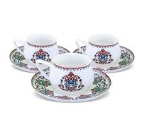 Karaca Nakkash Set de tasses à café turques Pour 6 personnes, 12 pièces, 90 ml, 6x tasses à expresso et 6x soucoupes, Tasses à moka, Set de tasses à expresso en porcelaine, Cappuccino