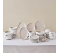 Karaca New Cupid Assiettes Service de Table 12 Personnes de 55 pièces, Résistant au lave-vaisselle et au congélateur, Ensemble Vaisselle en Gres, Earth Collection, Crème