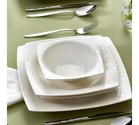 Karaca New Flava Service de Table 24 Pièces pour 6 Personnes, Vaisselle en Porcelaine avec Assiettes, Bols à Céréales/Soupes & Plats de Service, Set de Vaisselle Moderne, Blanc