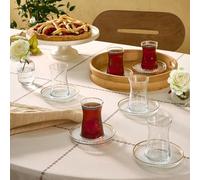 KARACA Nilufer Service à thé 6 verres avec soucoupes Transparent avec bordure dorée 12 cm