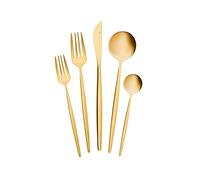 Karaca Orion Lot de 30 couverts dorés mats pour 6 personnes Couverts couteaux, fourchettes, cuillères, fourchettes à gâteau, en acier inoxydable, couverts de table sains et hygiéniques, design moderne