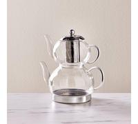 Karaca Pandora Théière Transparente pour Thé Turc en Verre Borosilicate avec Infuseur, Bouilloire à Thé (2 L) & Theiere avec Couvercle et Filtre Amovible (1 L)