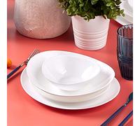 Karaca Service de table blanc pur pour 6 personnes 24 pièces, verre, service de table, service de table, ensemble de petit-déjeuner, assiette de service, assiette à gâteau, bols, assiette à dessert