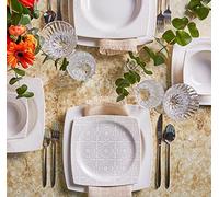 Karaca Royal Lace Service de Table en Porcelaine pour 6 Personnes - 24 Pièces avec Assiettes et Bols, Carré et Blanc