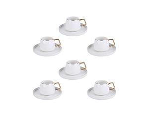 KARACA Saturn Lot de 12 tasses à café turques pour 6 personnes, or blanc, 6 tasses à expresso et 6 sous-tasses, tasses à moka, en porcelaine, tasses à expresso