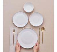 Karaca Saturn Service de table blanc moderne pour 6 personnes, 24 assiettes et bols, matériau en porcelaine anglaise, bordure dorée durable et élégante