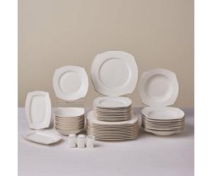Karaca Service de Table 53 Pièces pour 12 Personnes, Vaisselle en Porcelaine Fine avec Assiettes, Bols, Carré Plats de Service, Salière et Poivrière, Élégant et Idéal pour les Occasions Spéciales