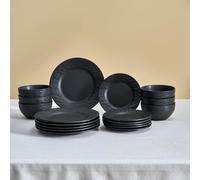 Karaca Solem Embossed Ensemble de Assiette et de Bols en Grès, Service de Table Noir, Vaisselle en Grès, Vaisselle Idéale pour les Repas de 6 Personnes, 18 pièces