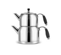 Karaca Stella Set de Théière Turque en Acier Inoxydable, Bouilloire 2L, Théière 1L, Poignées Résistantes à la Chaleur, Finition Poli, Compatible Induction Turkish Teapot & Caydanlik
