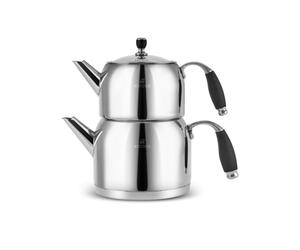 Karaca Stella Set de Théière Turque en Acier Inoxydable, Bouilloire 2L, Théière 1L, Poignées Résistantes à la Chaleur, Finition Poli, Compatible Induction Turkish Teapot & Caydanlik