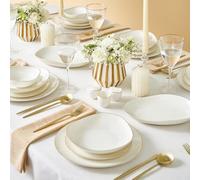 Karaca Stream Bone Middle Service de Table 53 pièces, Service de Vaisselle pour 12 personnes, Ensemble d'assiettes avec Accents Dorés, Elégante Vaisselle en Porcelaine, Blanc