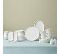 Karaca Streamline Sunset Service de table 34 pièces en porcelaine pour 6 personnes, assiettes de service, tasses à thé et soucoupes, petits plateaux de service, bols, salière et poivrière, or blanc