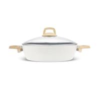Karaca Swiss Crystal Casserole avec couvercle en verre pour Induction, 30 cm, Couleur Crème, Faitout en Céramique Antiadhésif avec Surface Facile à Nettoyer, Compatible Lave-Vaisselle