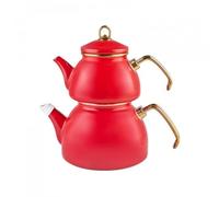 Karaca Théière rétro en émail rouge, Induction, théière, bouilloire, thé à infusion 1.1L, carafe à eau 2.3L, théière turque, théière, Caydanlik, Demlik